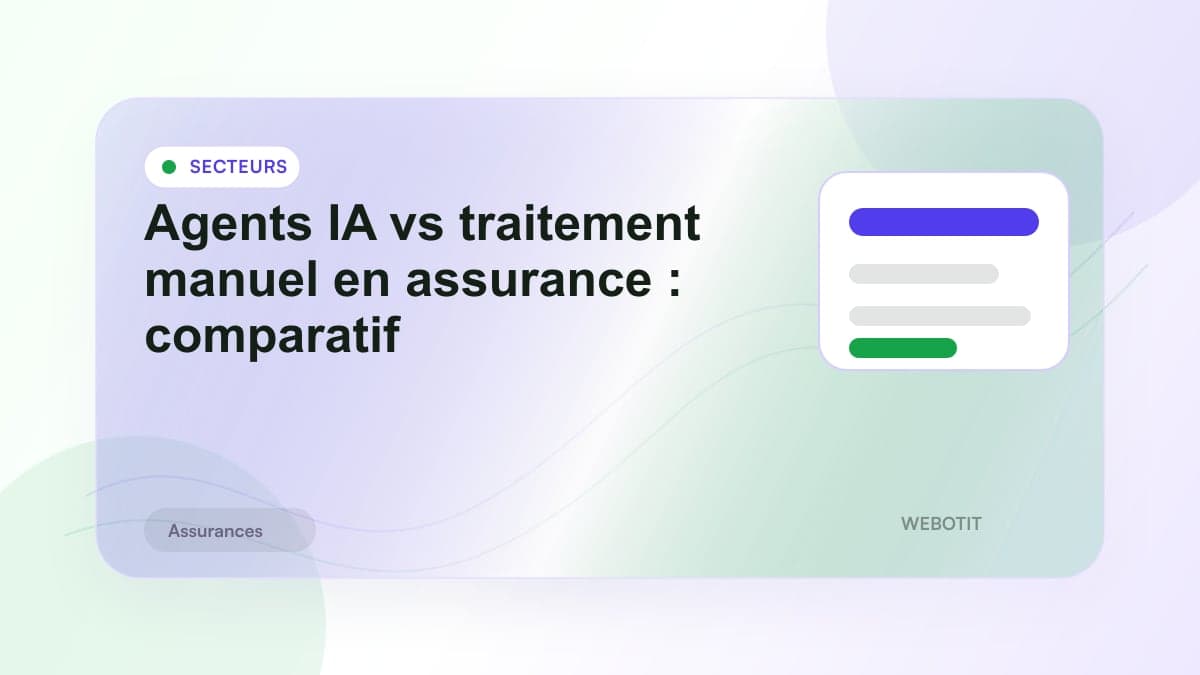 Illustration éditoriale pour Agents IA vs traitement manuel en assurance : comparatif