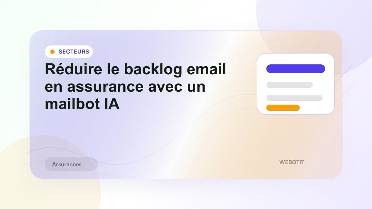 Illustration éditoriale pour Réduire le backlog email en assurance avec un mailbot IA