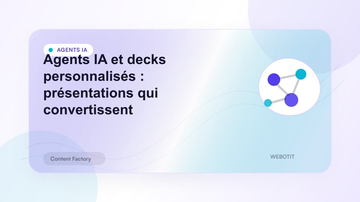 Illustration éditoriale pour Agents IA et decks personnalisés : présentations qui convertissent