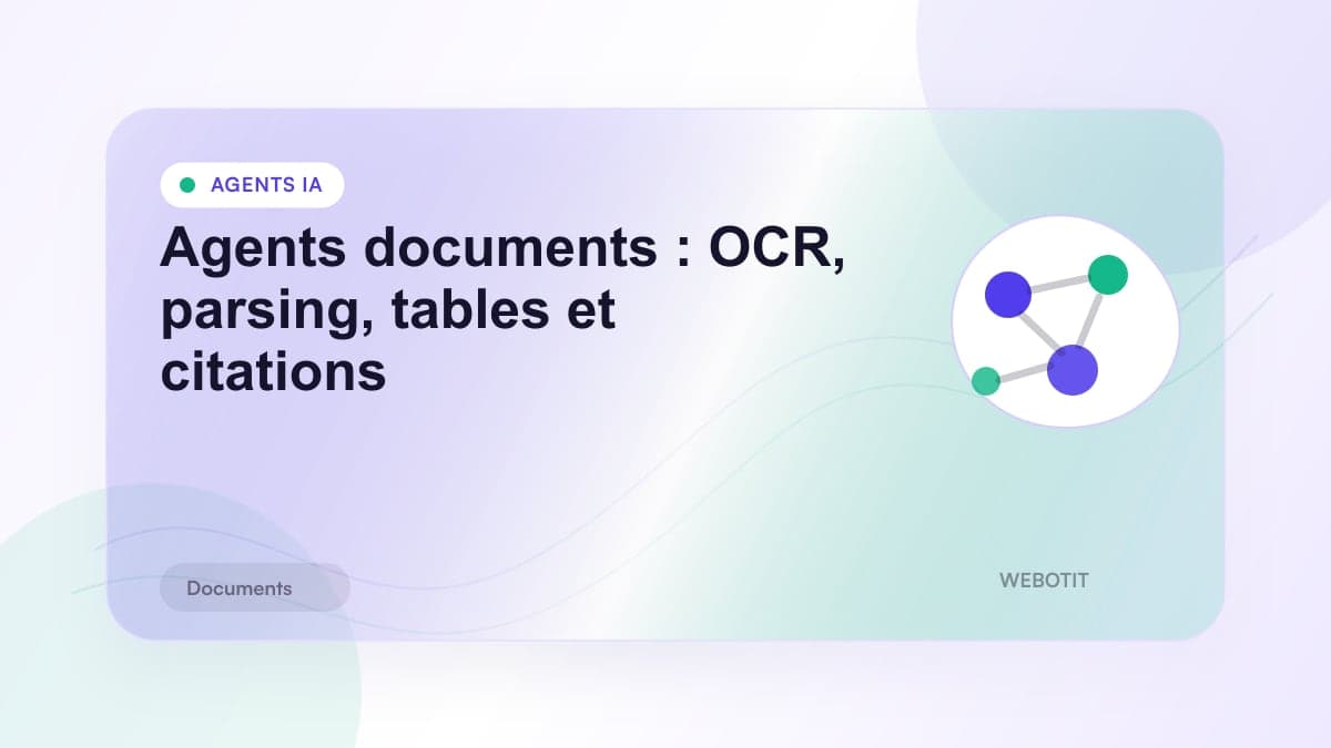Illustration éditoriale pour Agents documents : OCR, parsing, tables et citations