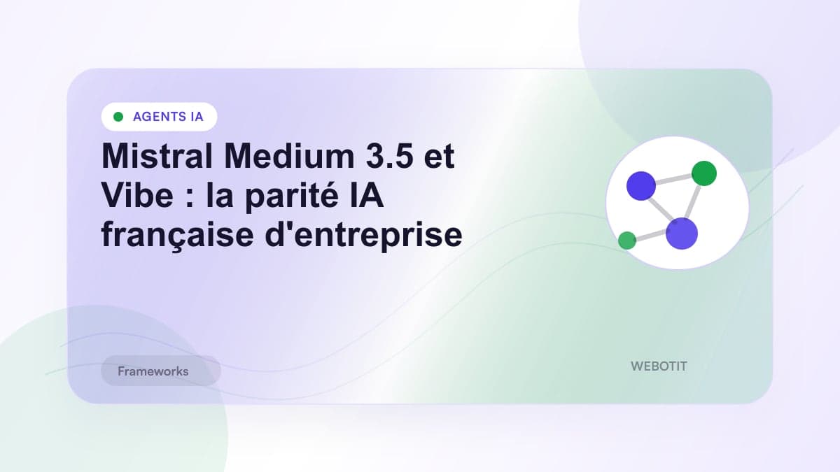 Illustration éditoriale pour Mistral Medium 3.5 et Vibe : la parité IA française d'entreprise
