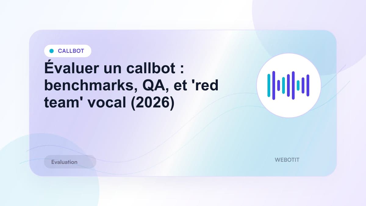Illustration éditoriale pour Évaluer un callbot : benchmarks, QA, et 'red team' vocal (2026)