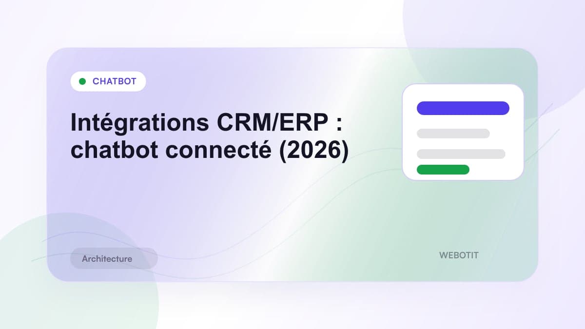 Illustration éditoriale pour Intégrations CRM/ERP : chatbot connecté (2026)