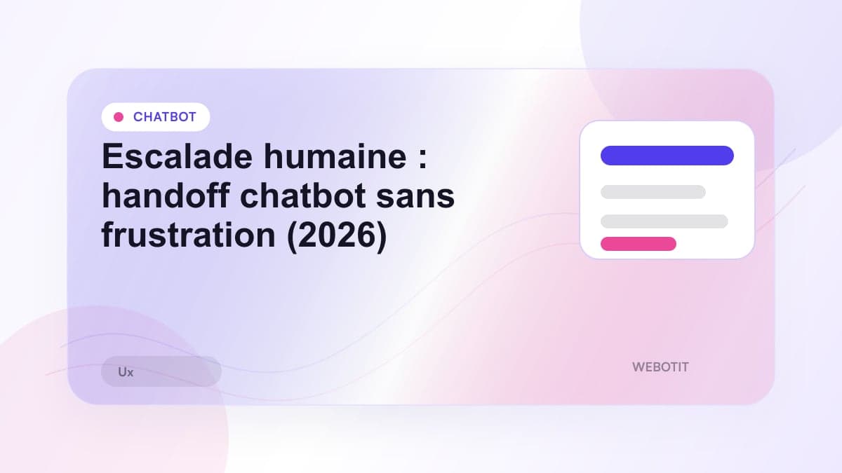 Illustration éditoriale pour Escalade humaine : handoff chatbot sans frustration (2026)