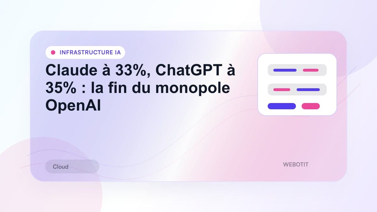 Illustration éditoriale pour Claude à 33%, ChatGPT à 35% : la fin du monopole OpenAI