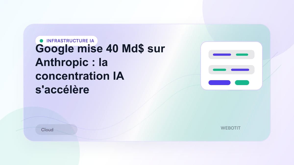 Illustration éditoriale pour Google mise 40 Md$ sur Anthropic : la concentration IA s'accélère
