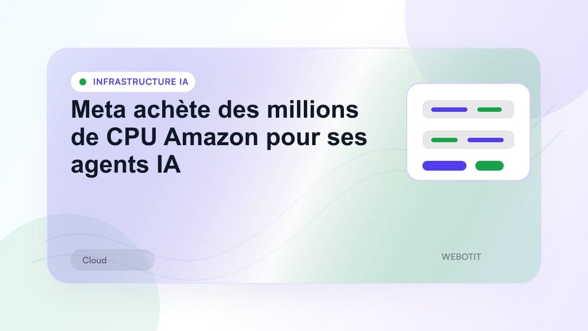 Illustration éditoriale pour Meta achète des millions de CPU Amazon pour ses agents IA