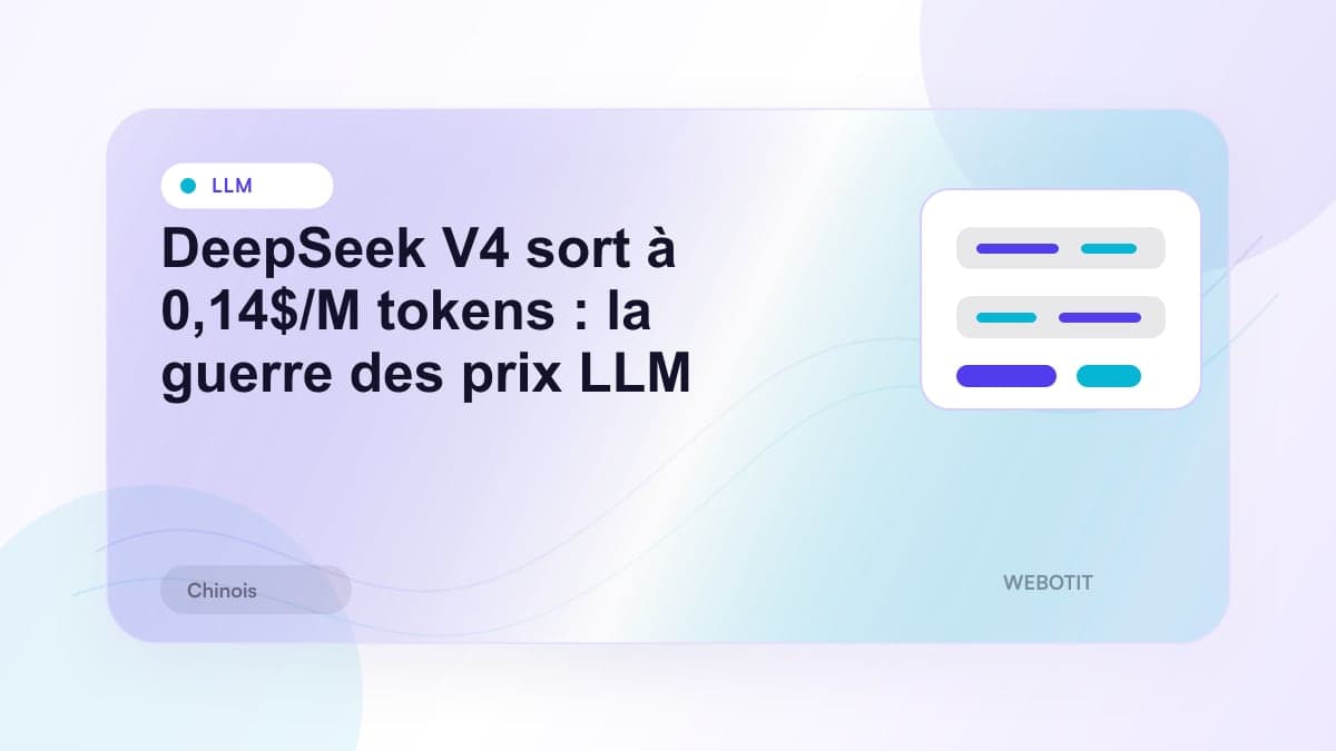 Illustration éditoriale pour DeepSeek V4 sort à 0,14$/M tokens : la guerre des prix LLM
