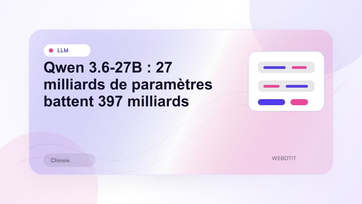 Illustration éditoriale pour Qwen 3.6-27B : 27 milliards de paramètres battent 397 milliards