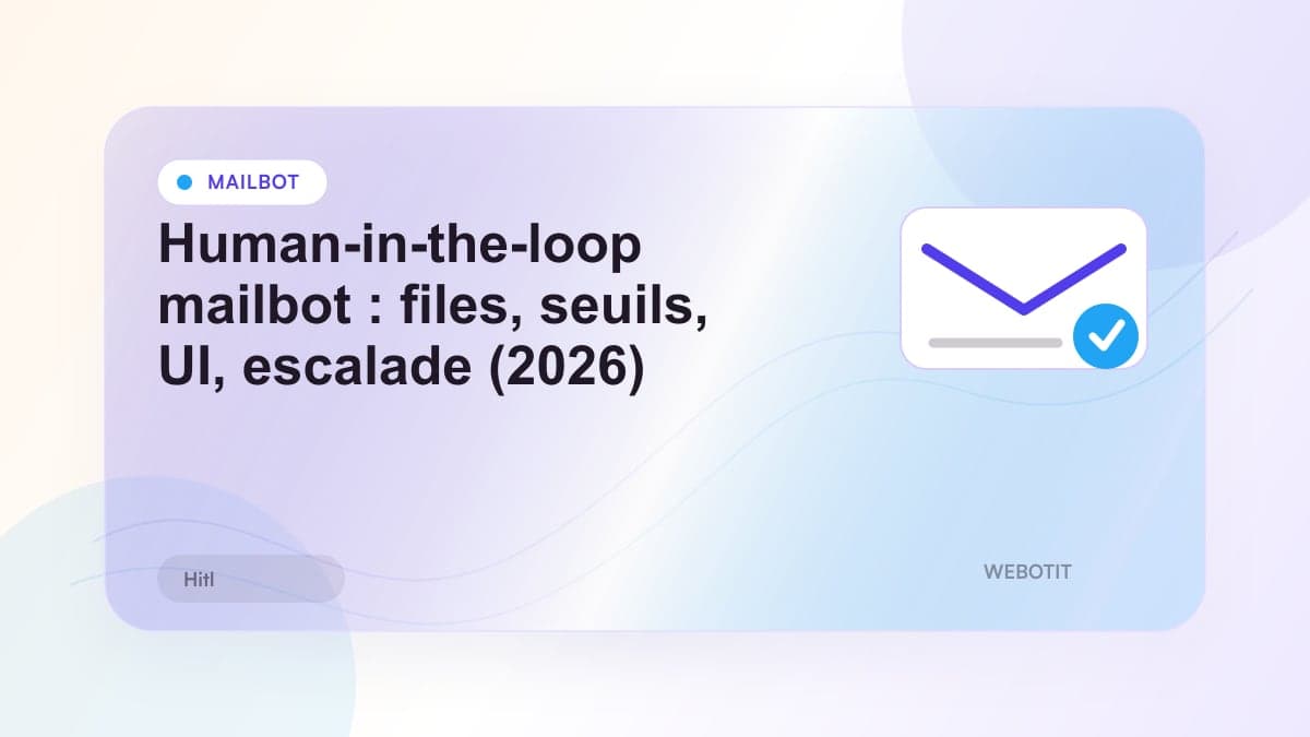 Illustration éditoriale pour Human-in-the-loop mailbot : files, seuils, UI, escalade (2026)