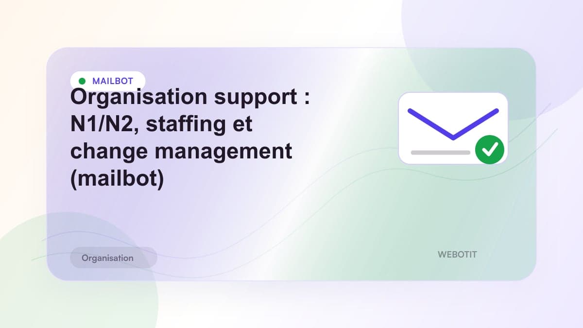Illustration éditoriale pour Organisation support : N1/N2, staffing et change management (mailbot)