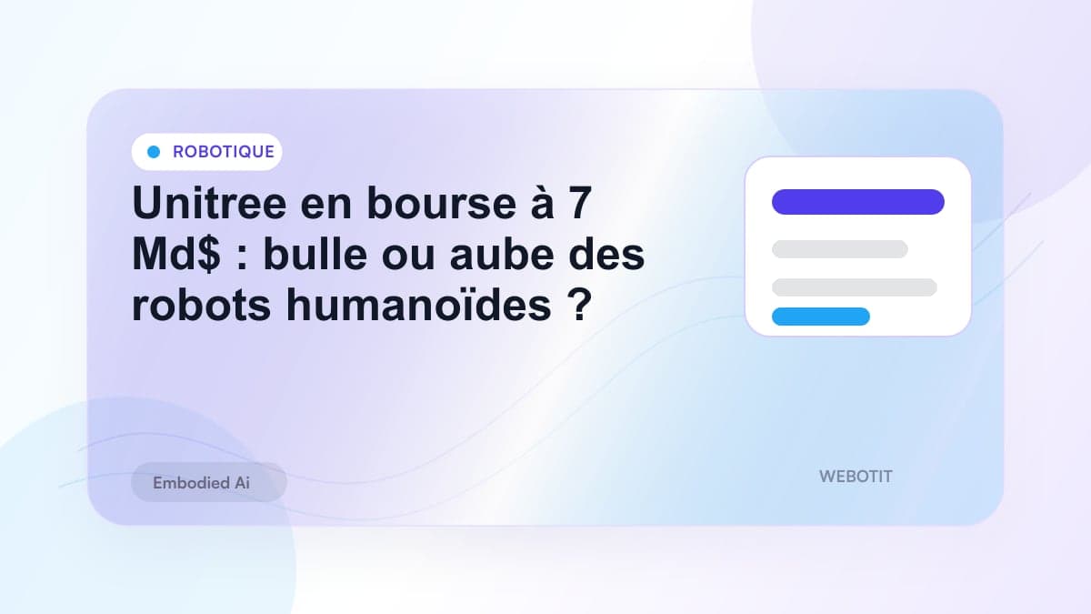 Illustration éditoriale pour Unitree en bourse à 7 Md$ : bulle ou aube des robots humanoïdes ?