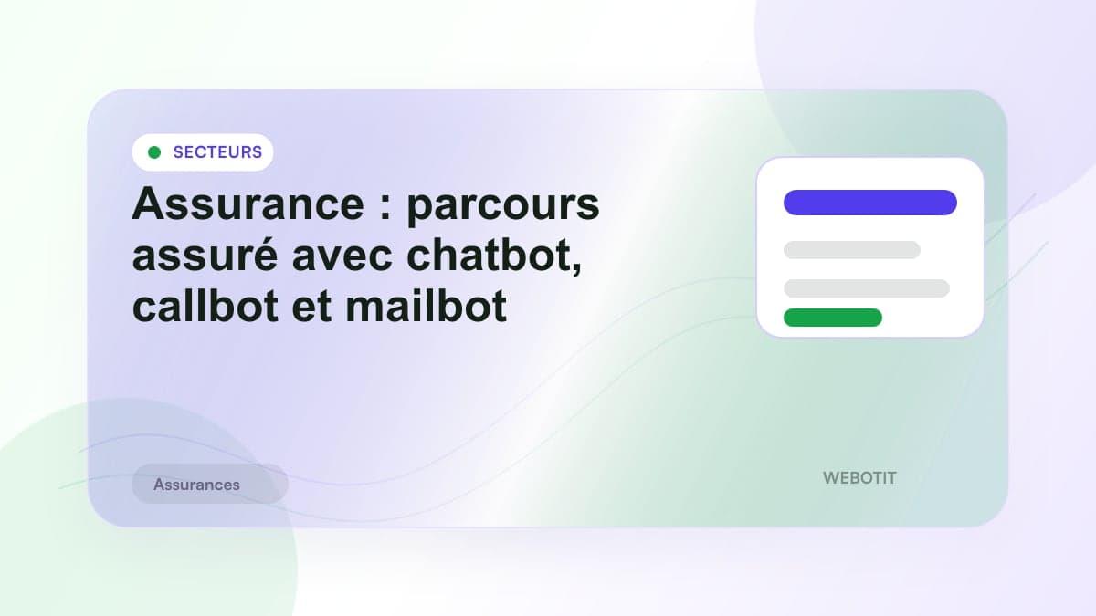 Illustration éditoriale pour Assurance : parcours assuré avec chatbot, callbot et mailbot