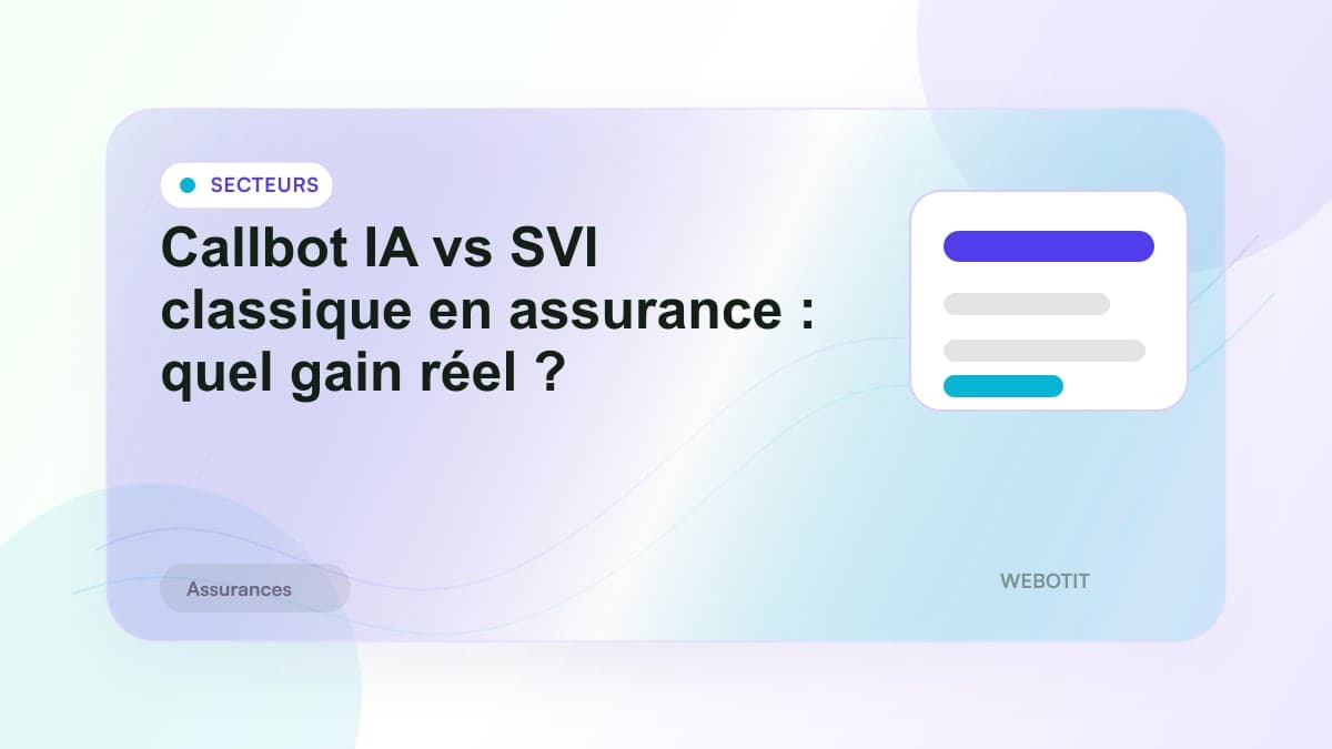 Illustration éditoriale pour Callbot IA vs SVI classique en assurance : quel gain réel ?