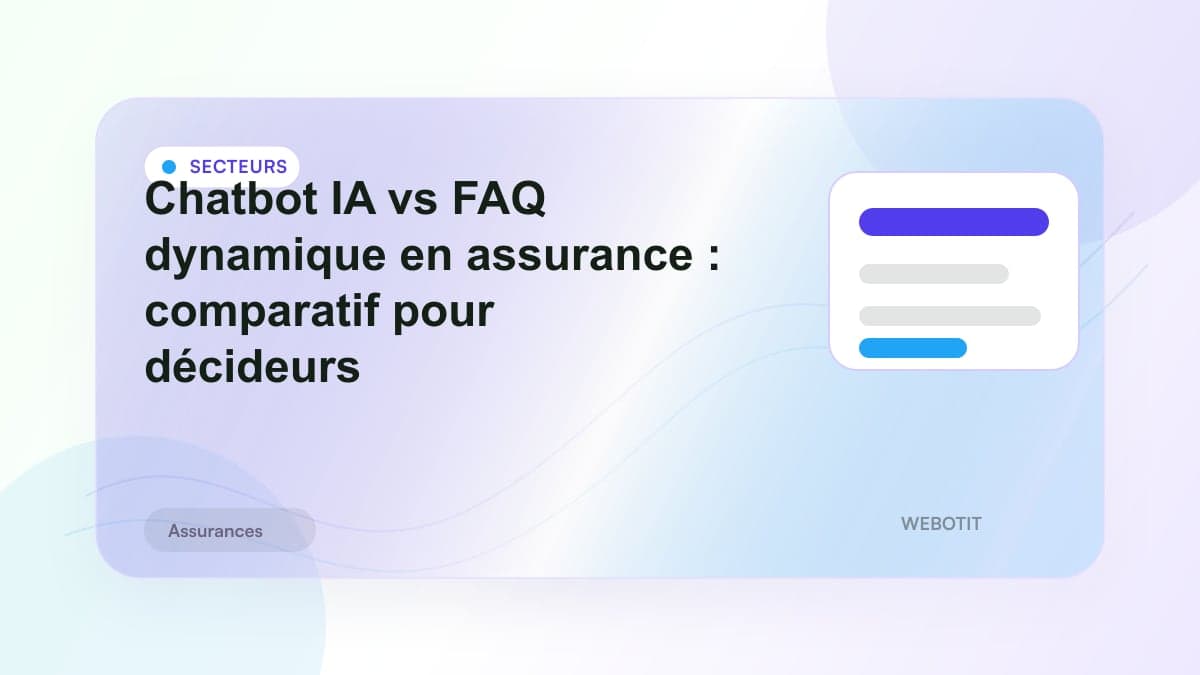 Illustration éditoriale pour Chatbot IA vs FAQ dynamique en assurance : comparatif pour décideurs