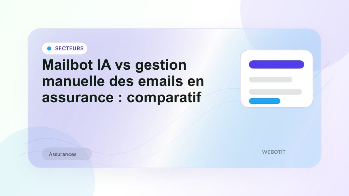 Illustration éditoriale pour Mailbot IA vs gestion manuelle des emails en assurance : comparatif