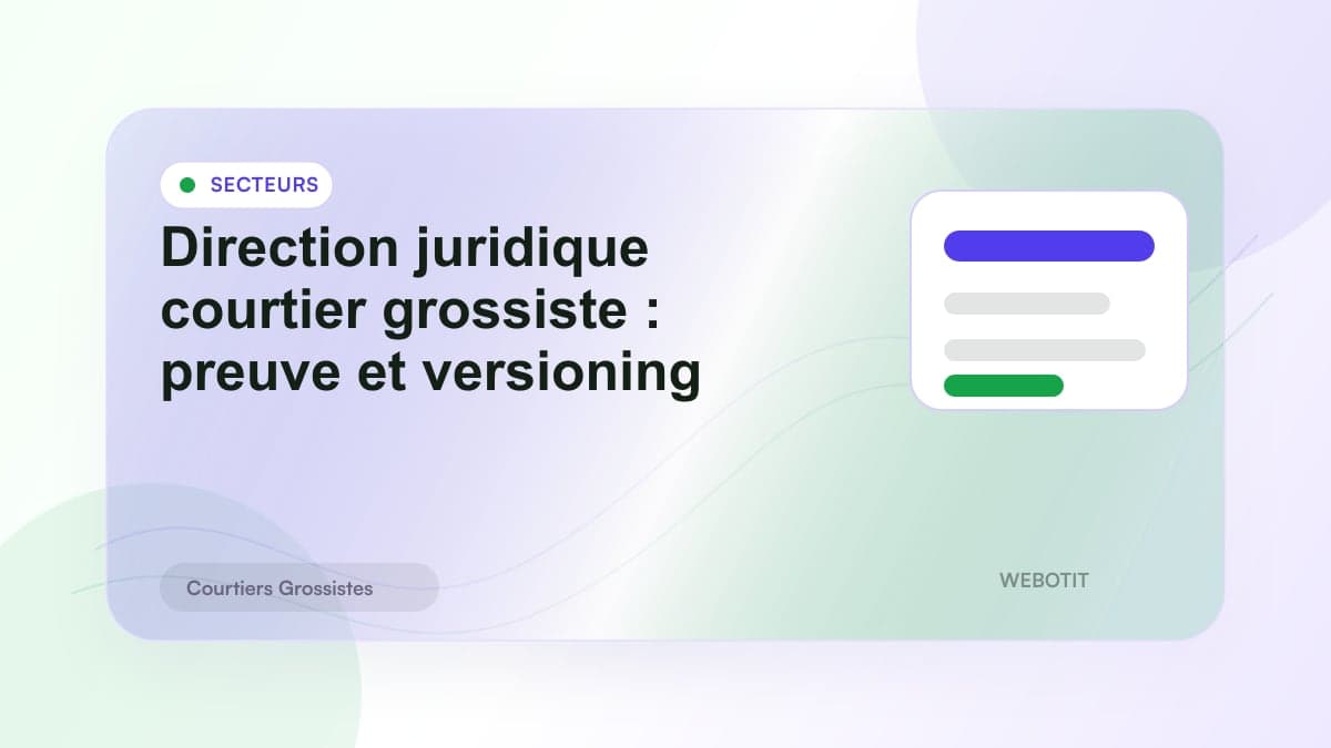 Illustration éditoriale pour Direction juridique courtier grossiste : preuve et versioning