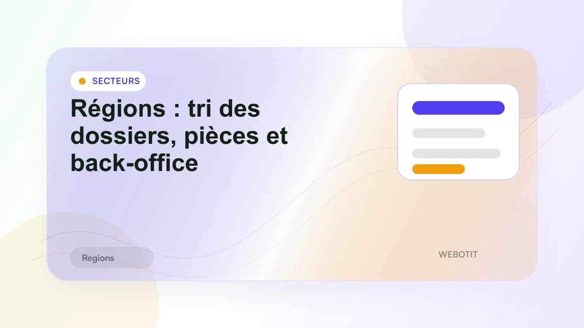 Illustration éditoriale pour Régions : tri des dossiers, pièces et back-office