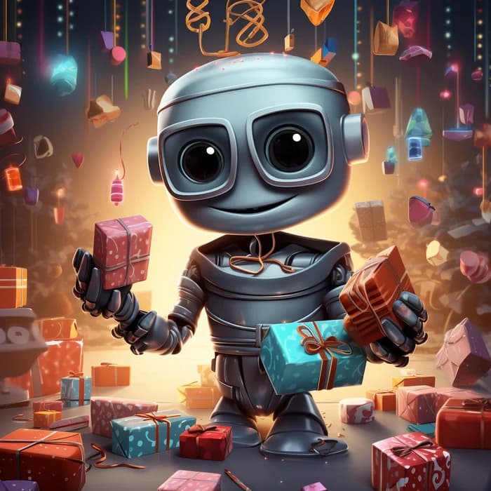 un robot avec des cadeaux