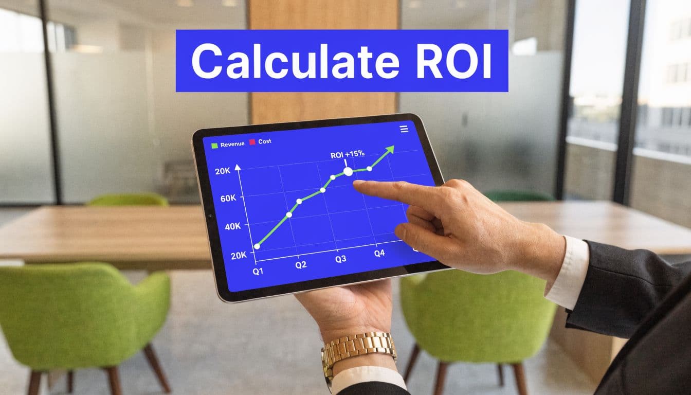 Une main d'homme d'affaires tient une tablette tactile affichant un graphique de croissance financière avec le ROI.