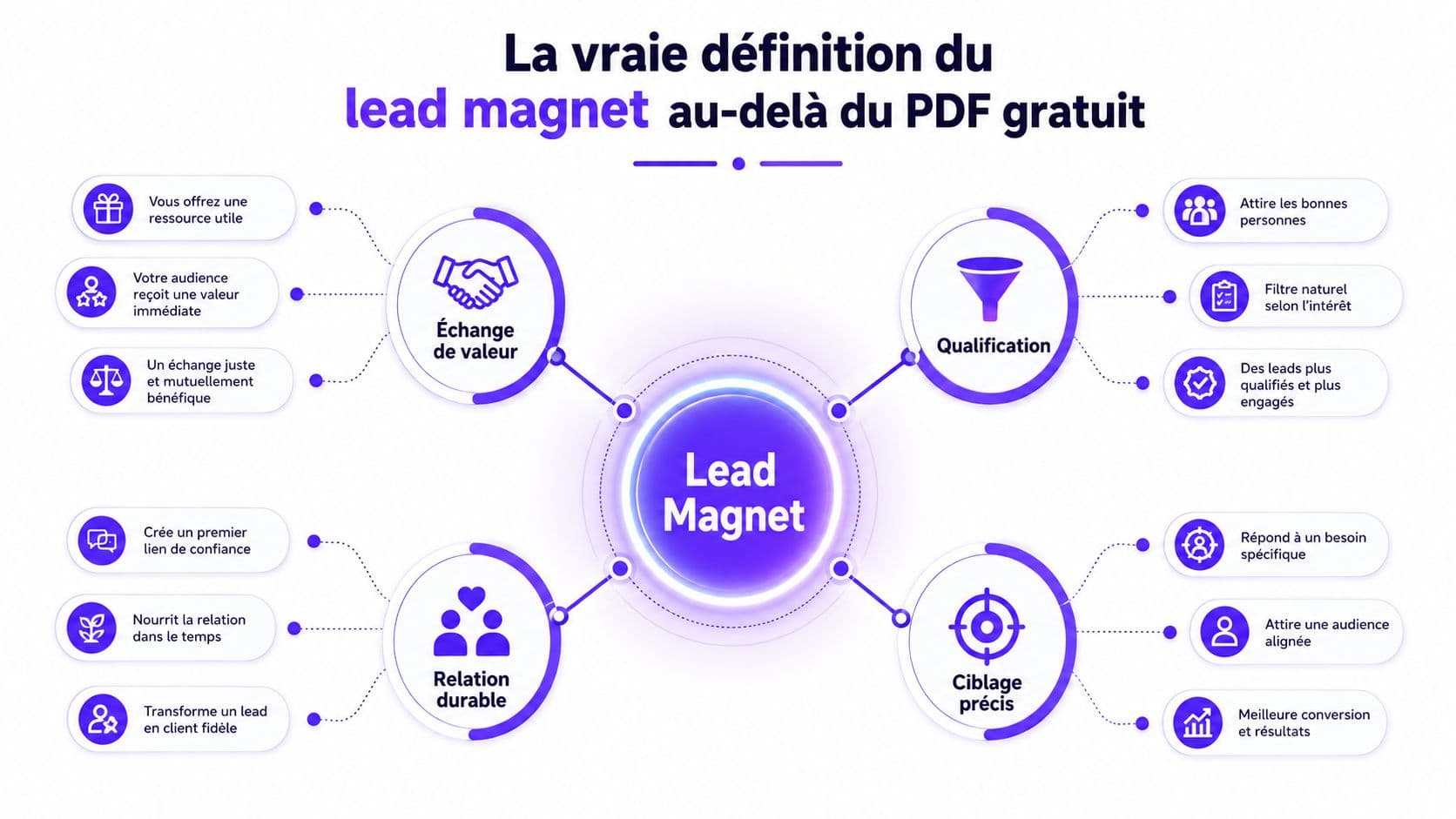 Infographie illustrant la véritable définition d'un lead magnet et ses avantages stratégiques pour le marketing digital.