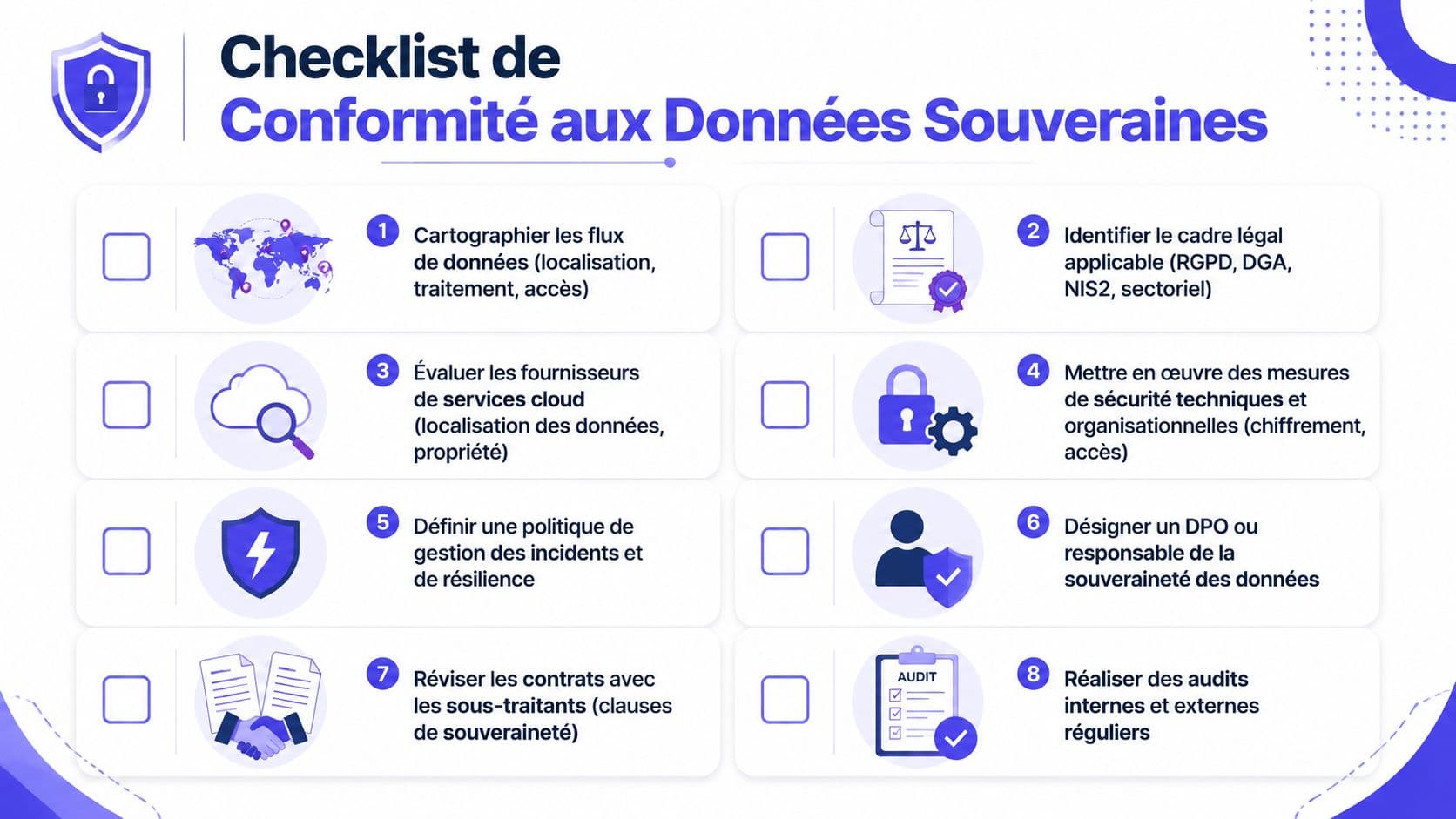 Une liste de contrôle en huit étapes pour assurer la conformité aux exigences des données souveraines en entreprise.